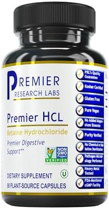 Premier Research Labs HCL - Suplemento de Betaína HCL para una Digestión Óptima y Absorción de Nutrientes - 90 Cápsulas Vegetarianas - imagen 1