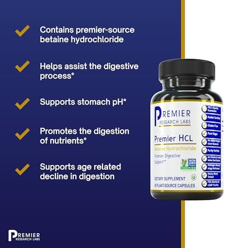 Premier Research Labs HCL - Suplemento de Betaína HCL para una Digestión Óptima y Absorción de Nutrientes - 90 Cápsulas Vegetarianas - imagen 4