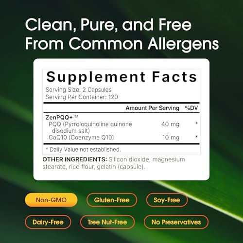 NatureBell PQQ con CoQ10 - 240 Cápsulas - 40mg de PQQ Activo y 10mg de Coenzima Q10 - Apoyo para Energía Celular, Salud del Corazón y Función - imagen 3