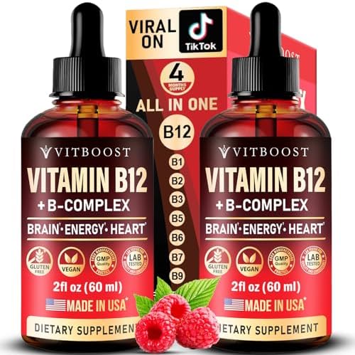 Vitamina B12 Vegana con Complejo B 20 mg - Fórmula Extra Fuerte para Hombres y Mujeres - Gotas Líquidas de Frambuesa | Hecho en EE. UU., B1, B2, B3, - imagen 1