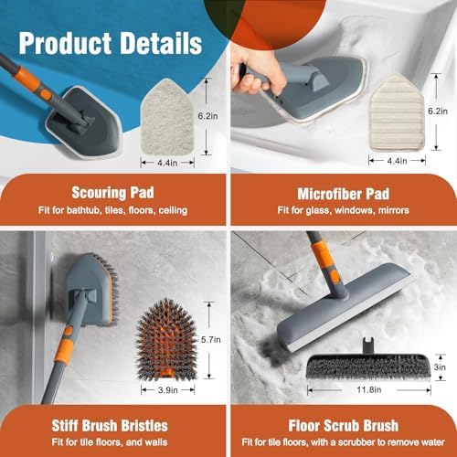 Cepillo de Fregar CLEANHOME para Piso y Azulejos con 4 Cabezas de Limpieza, Cepillo para Ducha con Mango Extensible de 56”, Ideal para Cocina, Baño, - imagen 2