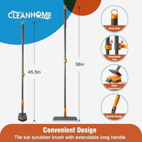 Cepillo de Fregar CLEANHOME para Piso y Azulejos con 4 Cabezas de Limpieza, Cepillo para Ducha con Mango Extensible de 56”, Ideal para Cocina, Baño, - imagen 7