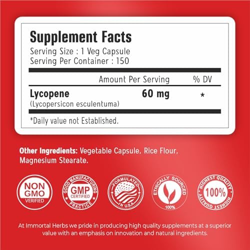 Suplemento de Licopeno Immortal Herbs para Hombres 60mg, 120 Cápsulas, Extracto Natural de Tomate, Suministro para 4 Meses, 100% Vegano, No GMO y - imagen 2