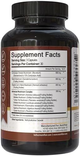 Suplemento de Hongos NutriFlair 2600mg, 90 Cápsulas - Mezcla de 10 Hongos - Reishi, Melena de León, Cordyceps, Chaga, Cola de Pavo, Maitake, - imagen 2