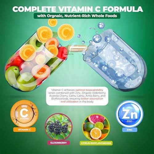 Cápsulas de Vitamina C Liposomal con Zinc - Vitamina C Orgánica de Saúco, Amla y Camu Camu - Alta Absorción, Antienvejecimiento, Soporte - imagen 5