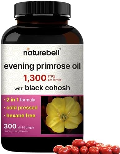 NatureBell Aceite de Onagra con Cohosh Negro, 1,300mg por Porción, 300 Mini-Cápsulas Blandas | Semillas Prensadas en Frío, 130mg de GLA para la Salud - imagen 1