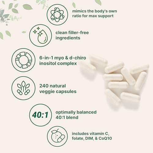 Myo-Inositol y D-Chiro Inositol 2,050mg | 240 Cápsulas Veganas + Vitamina C, Folato, DIM y CoQ10 | Suplemento de Inositol para Mujeres | 40:1 | - imagen 3