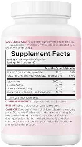 Myo-Inositol y D-Chiro Inositol 2,050mg | 240 Cápsulas Veganas + Vitamina C, Folato, DIM y CoQ10 | Suplemento de Inositol para Mujeres | 40:1 | - imagen 6