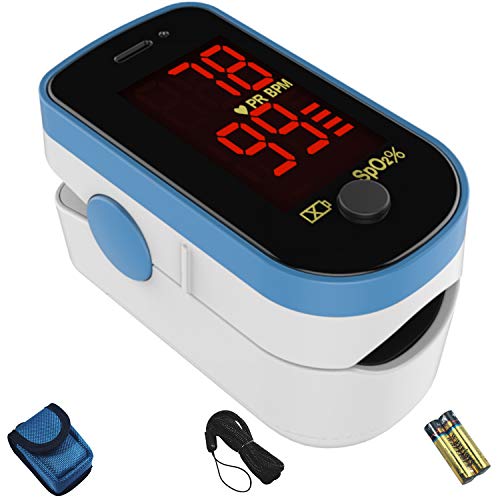 Oxímetro de Pulso CHOICEMMED - Monitor de Oxígeno en Sangre Azul con Baterías - Sensor de Saturación de O2 Portátil con Funda de Transporte - imagen 1