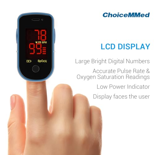 Oxímetro de Pulso CHOICEMMED - Monitor de Oxígeno en Sangre Azul con Baterías - Sensor de Saturación de O2 Portátil con Funda de Transporte - imagen 2