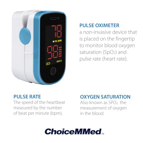 Oxímetro de Pulso CHOICEMMED - Monitor de Oxígeno en Sangre Azul con Baterías - Sensor de Saturación de O2 Portátil con Funda de Transporte - imagen 5