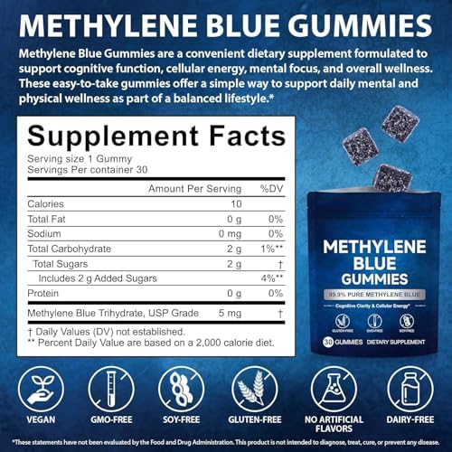 Gomitas de Azul de Metileno HJFRONGF - Sin Gluten y No OGM - Formato Fácil de Consumir - imagen 4
