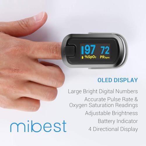 Oxímetro de Pulso OLED Mibest, Medidor de O2, Doble Color Blanco/Negro - imagen 2