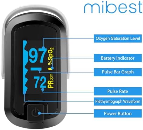 Oxímetro de Pulso OLED Mibest, Medidor de O2, Doble Color Blanco/Negro - imagen 5