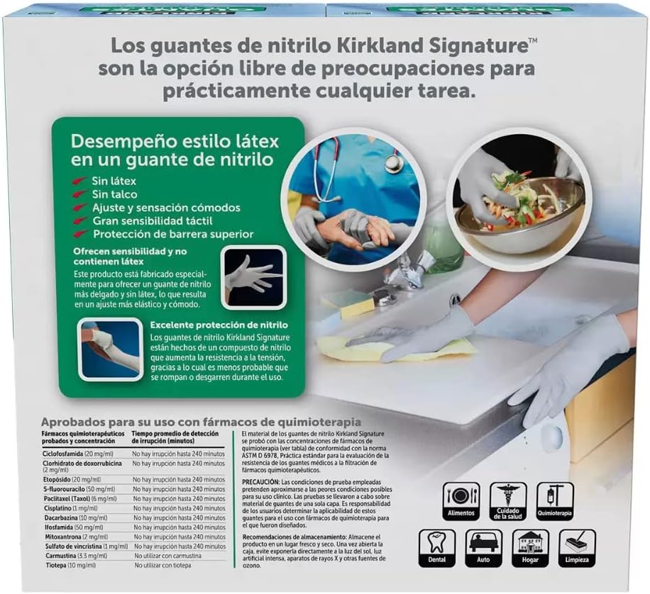 Guantes de Nitrilo Kirkland Signature, Caja de 200, Talla Mediana para Cuidado de la Salud, Servicio de Alimentos y Uso Doméstico. - imagen 2
