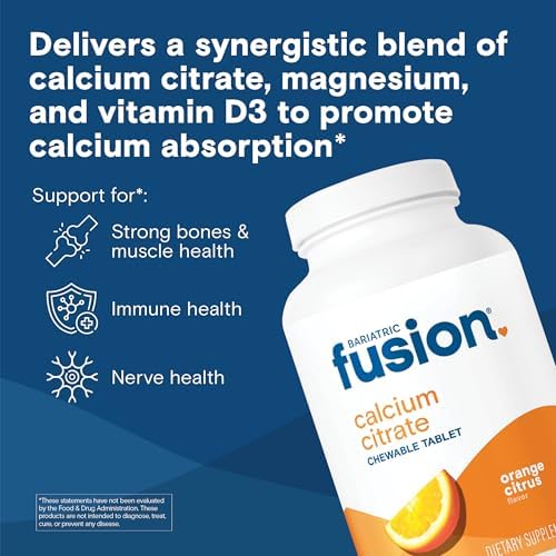 Tabletas Masticables de Citrato de Calcio Bariatric Fusion | Sabor Naranja Cítrico | Soporte para la Salud Ósea* | Sin Gluten, Lácteos ni Soja | No - imagen 2