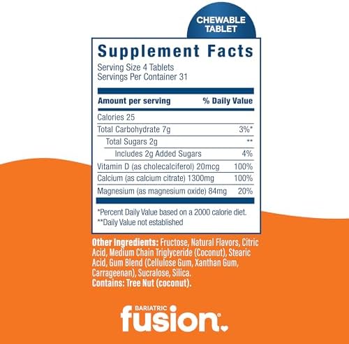 Tabletas Masticables de Citrato de Calcio Bariatric Fusion | Sabor Naranja Cítrico | Soporte para la Salud Ósea* | Sin Gluten, Lácteos ni Soja | No - imagen 4