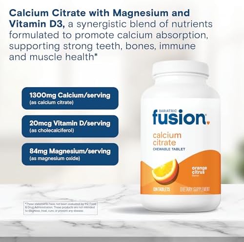 Tabletas Masticables de Citrato de Calcio Bariatric Fusion | Sabor Naranja Cítrico | Soporte para la Salud Ósea* | Sin Gluten, Lácteos ni Soja | No - imagen 5