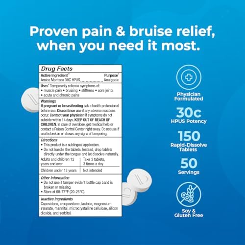 Tabletas de Arnica Montana 30C VitaMedica para Alivio Natural de Dolor, Moretones y Hinchazón - Medicina Homeopática para Recuperación de Lesiones y - imagen 4