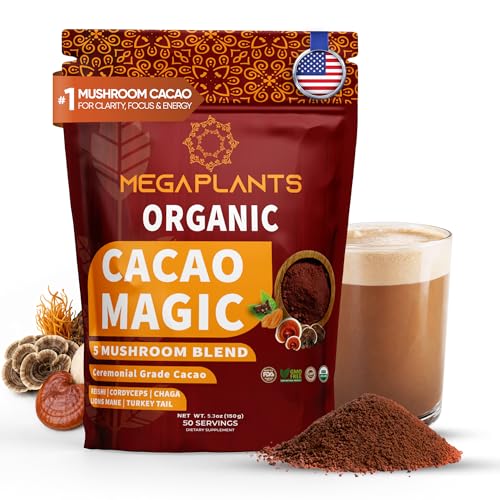 MegaPlants Cacao Magic | Mezcla de 5 Hongos Superfood | Melena de León, Reishi, Chaga, Cordyceps, Cola de Pavo | Alternativa para Smoothies, - imagen 1