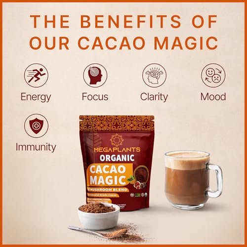 MegaPlants Cacao Magic | Mezcla de 5 Hongos Superfood | Melena de León, Reishi, Chaga, Cordyceps, Cola de Pavo | Alternativa para Smoothies, - imagen 2