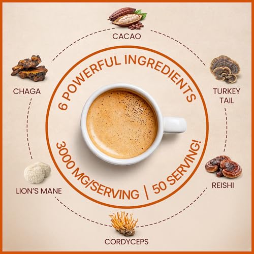 MegaPlants Cacao Magic | Mezcla de 5 Hongos Superfood | Melena de León, Reishi, Chaga, Cordyceps, Cola de Pavo | Alternativa para Smoothies, - imagen 5