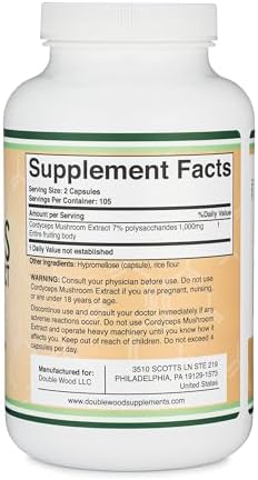 Cápsulas de Cordyceps (Extracto de Hongo Cordyceps Sinensis) 210 Contenidos, Suministro de 3.5 Meses, 1,000MG (7% Polisacáridos) Apoyo General y - imagen 3