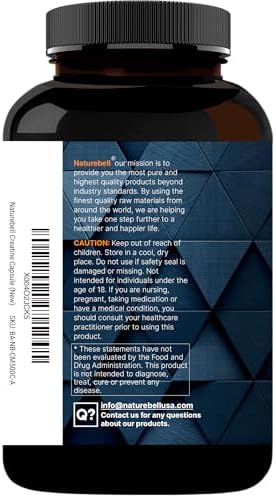 NatureBell Cápsulas de Creatina Monohidratada 5,000mg por Porción, 500 Contenido | Creatina Micronizada, Sin Sabor | Apoyo Pre-Entrenamiento y Fuerza - imagen 2