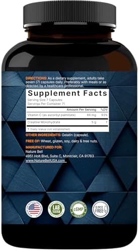 NatureBell Cápsulas de Creatina Monohidratada 5,000mg por Porción, 500 Contenido | Creatina Micronizada, Sin Sabor | Apoyo Pre-Entrenamiento y Fuerza - imagen 3