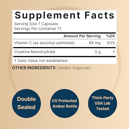 NatureBell Cápsulas de Creatina Monohidratada 5,000mg por Porción, 500 Contenido | Creatina Micronizada, Sin Sabor | Apoyo Pre-Entrenamiento y Fuerza - imagen 4