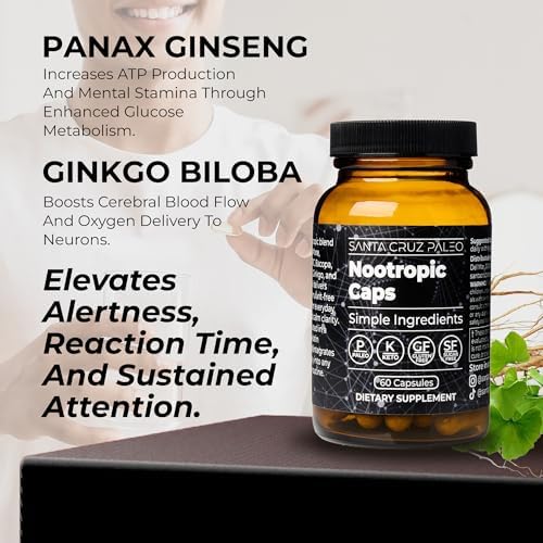 Cápsulas Nootrópicas Santa Cruz Paleo – Melena de León, Alpha GPC, Ginseng Panax y Ginkgo Biloba para Enfoque, Memoria y Energía – Suplemento - imagen 4