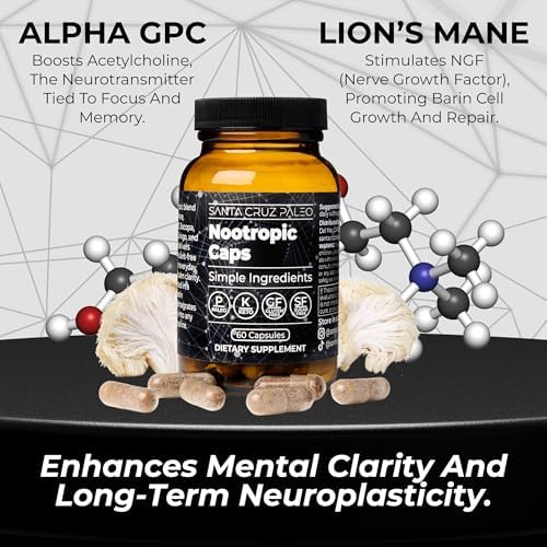 Cápsulas Nootrópicas Santa Cruz Paleo – Melena de León, Alpha GPC, Ginseng Panax y Ginkgo Biloba para Enfoque, Memoria y Energía – Suplemento - imagen 5