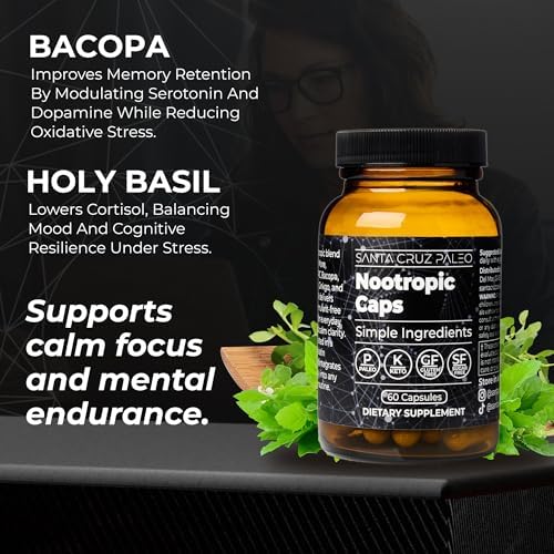 Cápsulas Nootrópicas Santa Cruz Paleo – Melena de León, Alpha GPC, Ginseng Panax y Ginkgo Biloba para Enfoque, Memoria y Energía – Suplemento - imagen 6