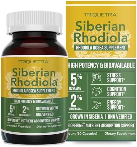 Max Strength Siberian Rhodiola®: Rhodiola Rosea 5% Rosavinas, 2% Salidrosido y BioPerine® para Mejorar la Absorción – Apoya el Estrés, Energía y - imagen 1