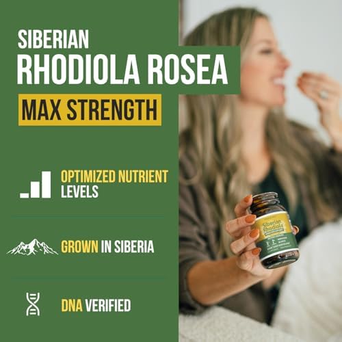 Max Strength Siberian Rhodiola®: Rhodiola Rosea 5% Rosavinas, 2% Salidrosido y BioPerine® para Mejorar la Absorción – Apoya el Estrés, Energía y - imagen 2