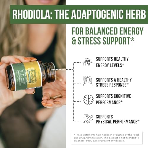 Max Strength Siberian Rhodiola®: Rhodiola Rosea 5% Rosavinas, 2% Salidrosido y BioPerine® para Mejorar la Absorción – Apoya el Estrés, Energía y - imagen 5