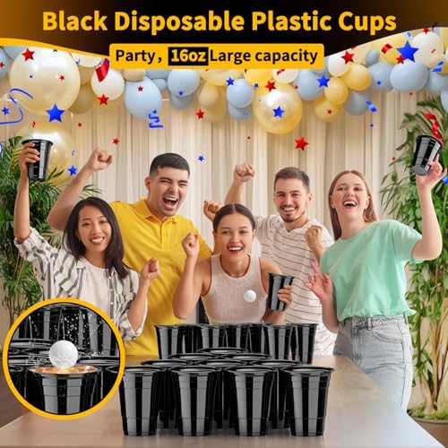 Paquete de 120 Vasos Negros de 16 oz, Vasos de Plástico Desechables Resistentes para Fiestas, Bebidas Frías, BBQ, Celebraciones y Eventos - imagen 2