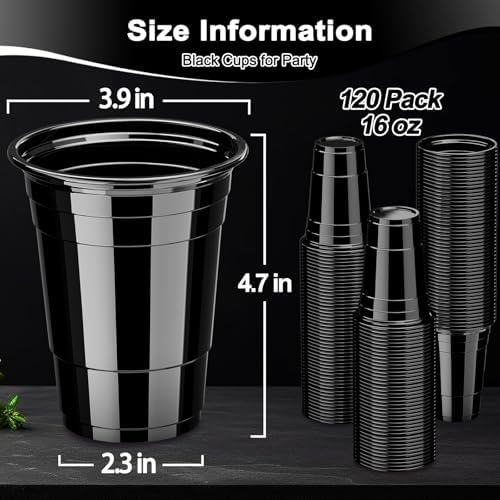 Paquete de 120 Vasos Negros de 16 oz, Vasos de Plástico Desechables Resistentes para Fiestas, Bebidas Frías, BBQ, Celebraciones y Eventos - imagen 5