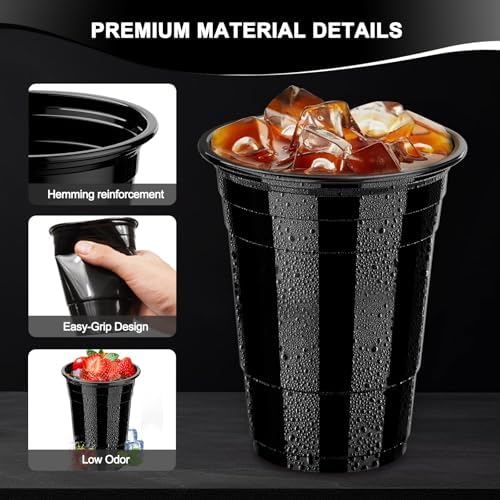 Paquete de 120 Vasos Negros de 16 oz, Vasos de Plástico Desechables Resistentes para Fiestas, Bebidas Frías, BBQ, Celebraciones y Eventos - imagen 6