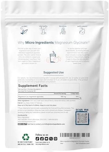 Polvo de Magnesio, 12oz (56 Porciones) | Magnesio Glicinato en Polvo | Sabor Durazno Dulce | Apoyo para Sueño, Músculos, Corazón y Nervios | Fácil - imagen 2