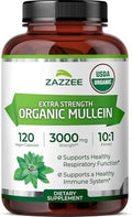 Zazzee Extracto de Hoja de Mullein Orgánico USDA 10:1, 120 Cápsulas Veganas, Suplemento Herbal Natural para Respiración y Pulmones, Hecho en EE. UU. - imagen 1