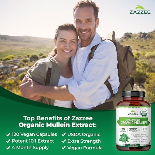 Zazzee Extracto de Hoja de Mullein Orgánico USDA 10:1, 120 Cápsulas Veganas, Suplemento Herbal Natural para Respiración y Pulmones, Hecho en EE. UU. - imagen 4