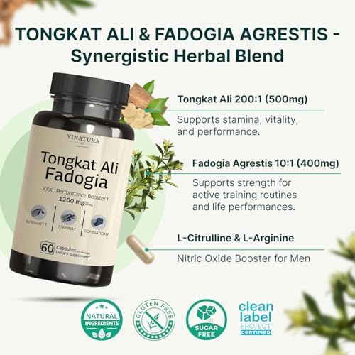 Tongkat Ali Fadogia Agrestis 1200mg - Suplemento con Aumentador de Óxido Nítrico, Longjack para Hombres, Hecho y Probado en EE. UU., 60 Cápsulas - imagen 2