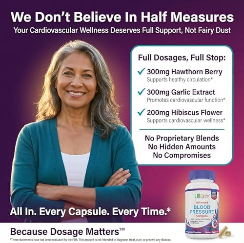 Suplementos ULTALIFE para la Presión Arterial - Complejo Avanzado con Baya de Espino, Hibisco, Ajo y Forskolina - 14 Vitaminas y Hierbas, 30 Cápsulas - imagen 5