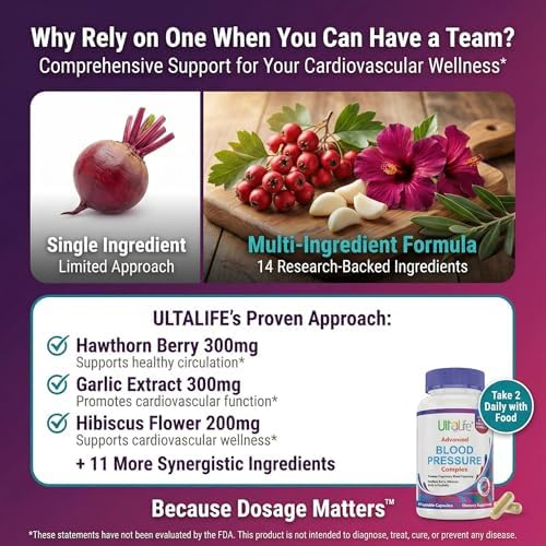 Suplementos ULTALIFE para la Presión Arterial - Complejo Avanzado con Baya de Espino, Hibisco, Ajo y Forskolina - 14 Vitaminas y Hierbas, 30 Cápsulas - imagen 7