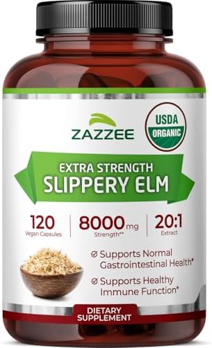 Zazzee Extracto de Corteza de Olmo Resbaladizo Orgánico USDA 20:1, 120 Cápsulas Veganas, Suplemento Herbal Natural para Digestión y Garganta - imagen 1