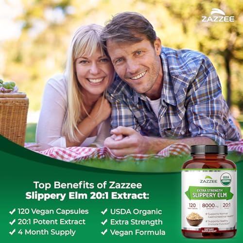 Zazzee Extracto de Corteza de Olmo Resbaladizo Orgánico USDA 20:1, 120 Cápsulas Veganas, Suplemento Herbal Natural para Digestión y Garganta - imagen 4
