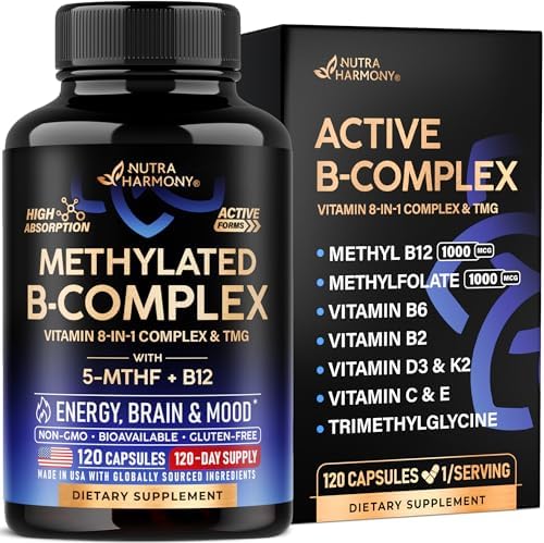 Complejo de Vitaminas B Metilado - B-Complejo con Metilfolato y B12 - Bio disponible para Hombres y Mujeres - Multivitamínico 9 en 1 - Energía, - imagen 1