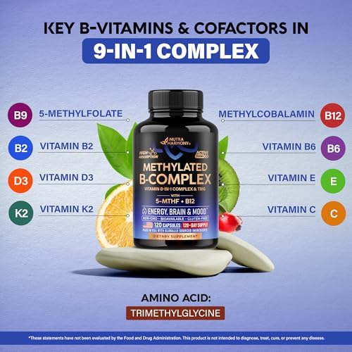 Complejo de Vitaminas B Metilado - B-Complejo con Metilfolato y B12 - Bio disponible para Hombres y Mujeres - Multivitamínico 9 en 1 - Energía, - imagen 6
