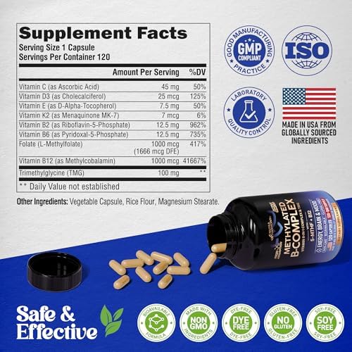 Complejo de Vitaminas B Metilado - B-Complejo con Metilfolato y B12 - Bio disponible para Hombres y Mujeres - Multivitamínico 9 en 1 - Energía, - imagen 8